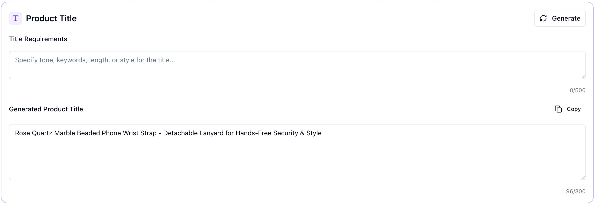 AI-generated SEO-optimized product titles for Amazon, eBay, and e-commerce platforms with high conversion rates